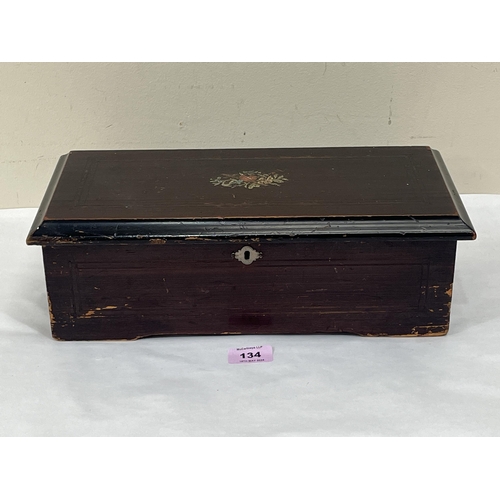 134 - A 19th Century Swiss musical box playing eight airs, single piece comb, tune sheet, tune indicator, ... 