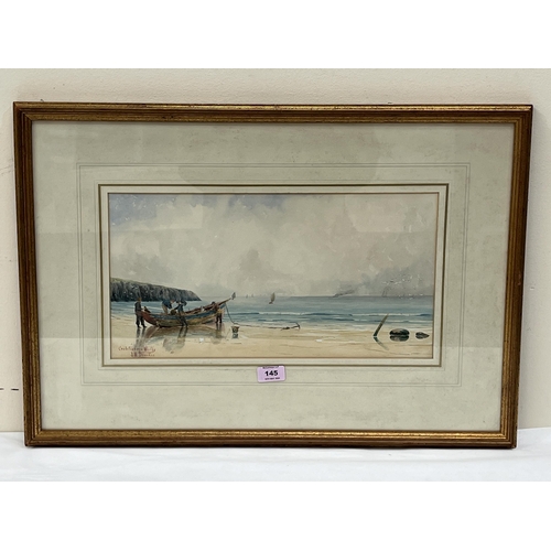 145 - J.M. BROCKIE. BRITISH 20TH CENTURY. Crab Fishers, Whitby. Signed and inscribed. Watercolour 9