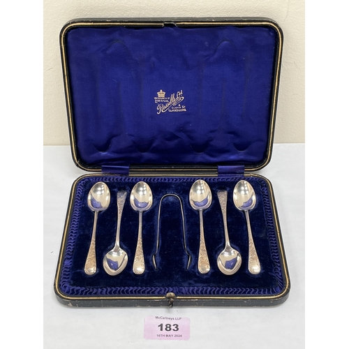 183 - An Edward VII cased set of six silver teaspoons and a sugar bowl. Sheffield 1907. 3ozs 6dwts.