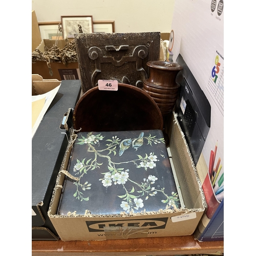 46 - Two Japanese lacquer boxes and three items of treen.