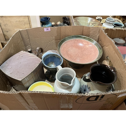 59 - Two boxes of studio pottery.