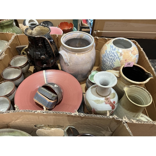 60 - A box of studio pottery.