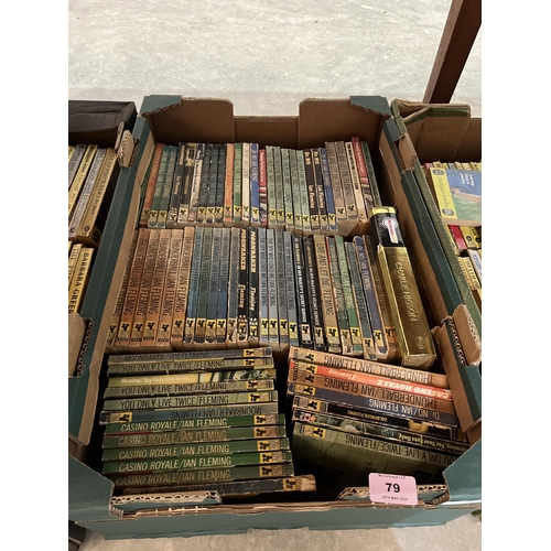 79 - Two boxes of Fontana paperbacks and a box of James Bond Pan books.