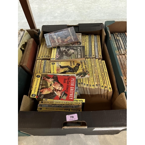 79 - Two boxes of Fontana paperbacks and a box of James Bond Pan books.