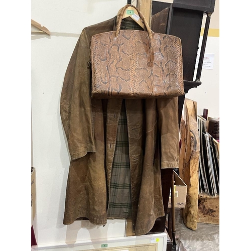 8 - A vintage leather coat and a snakeskin handbag.