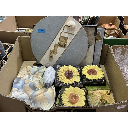 34 - Two boxes of studio pottery.