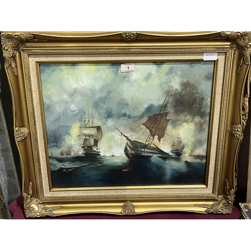 1 - Two gilt framed oil paintings.