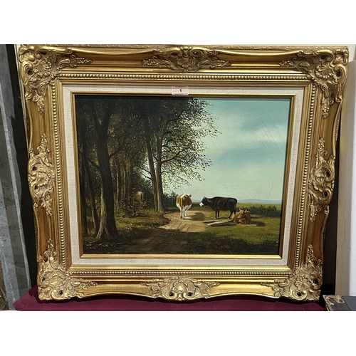 1 - Two gilt framed oil paintings.