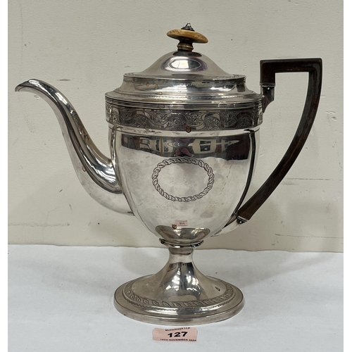 127 - A George III silver coffee pot by William and Patrick Cunningham, with bands of bright cut decoratio... 