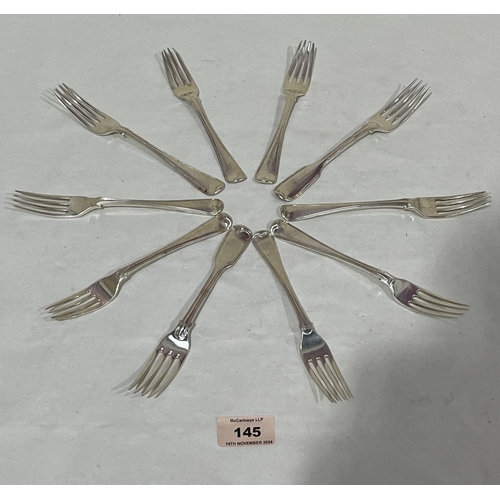 145 - Ten silver dessert forks. Various dates. Crested. 14ozs.