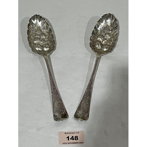 148 - A pair of George III silver berry spoons. London 1764. 4ozs 2dwts.