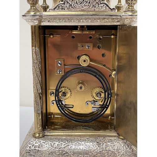 159 - A gilt and silvered brass carriage clock for the Turkish or Persian market, the brass movement with ... 