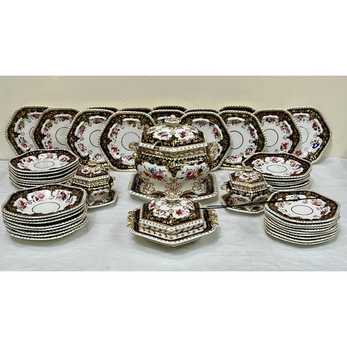 179 - A Ridgway part dinner service, painted with polychrome sprays of summer flowers and bands of gilding... 