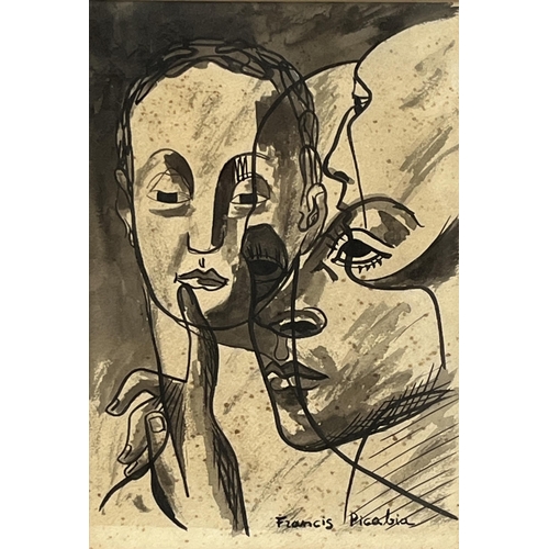 186 - FRENCH SCHOOL. 20TH CENTURY. (SIGNED FRANCIS PICABIA) Surrealist figure study. Watercolour wash and ... 