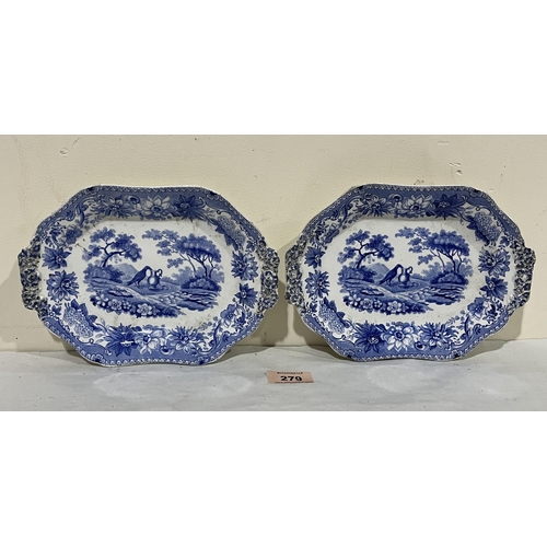 279 - A pair of 19th Century Spode dishes, decorated in blue and white with The Plough and The Pitcher fro... 