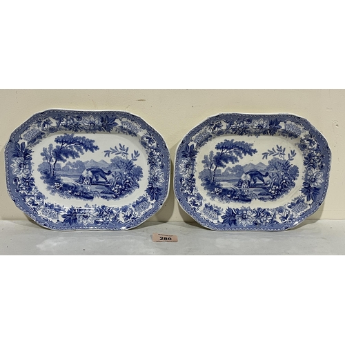 280 - A pair of 19th Century Spode dishes, decorated in blue and white with The Dog and The Shadow from Ae... 