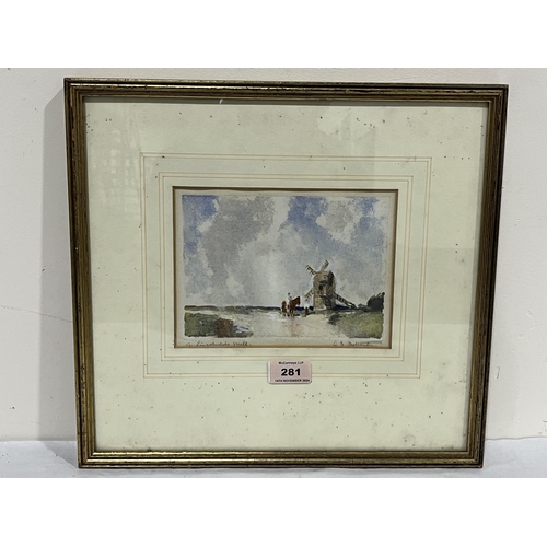 281 - ALBERT ERNEST BOTTOMLEY. BRITISH 1873-1950. A Lincolnshire Mill. Signed and inscribed. Watercolour 5... 