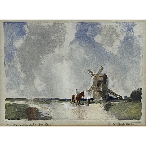 281 - ALBERT ERNEST BOTTOMLEY. BRITISH 1873-1950. A Lincolnshire Mill. Signed and inscribed. Watercolour 5... 