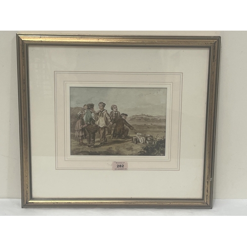 282 - ENGLISH SCHOOL. 19TH CENTURY. The Bird Catchers. Inscribed verso. Watercolour 7