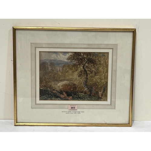 283 - CIRCLE OF DAVID COX. BRITISH 1783-1859. Bolton Abbey, Yorkshire 1846. Bears a signature. Watercolour... 