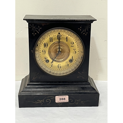 288 - A 19th Century American metal cased mantle clock by the Ansonia Company. 10