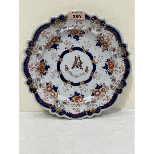 289 - An early 19th Century ironstone plate, decorated in iron red and blue with transfer printed boar's h... 