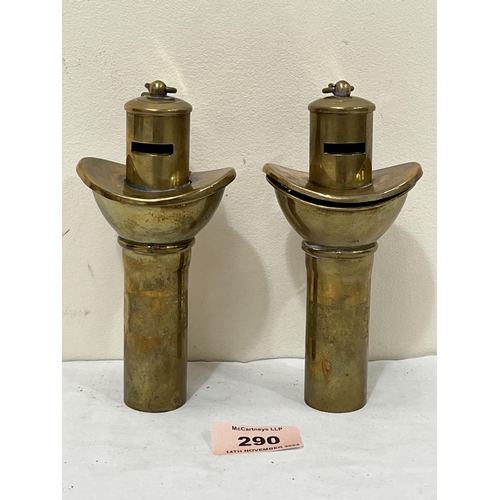 290 - A pair of WW2 era brass marine voice tube pipe whistles. 5½