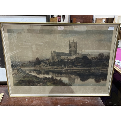 518 - A 19th Century print of Worcester Cathedral. 20