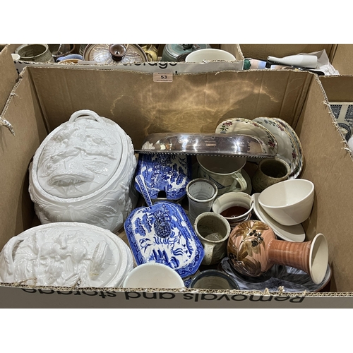 53 - Two boxes of ceramics.