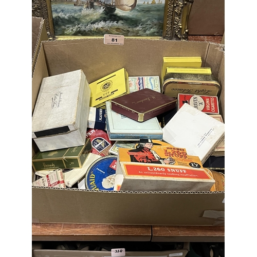 81 - A box of tins, old cigarette packets etc.