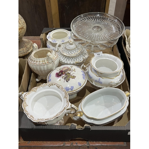 10 - Four Victorian jelly moulds and other ceramics and glassware.