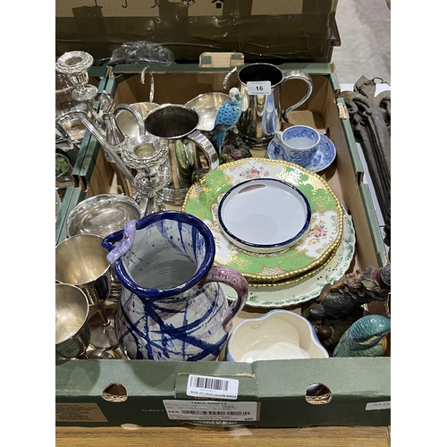 16 - Three boxes of ceramics, glassware and plate.