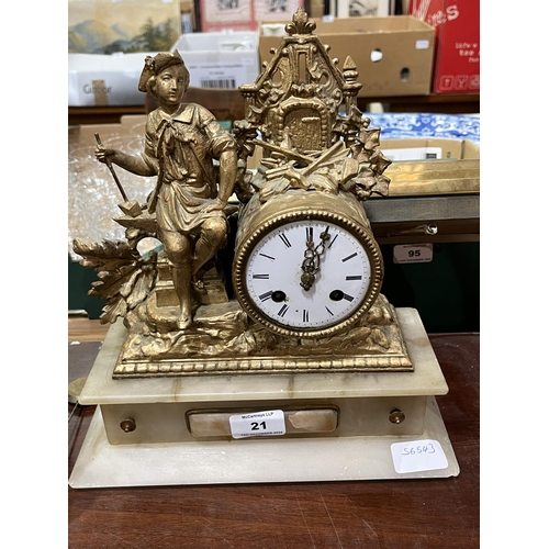 21 - A French speltar mantle clock with two train movement striking on a steel bell. 11