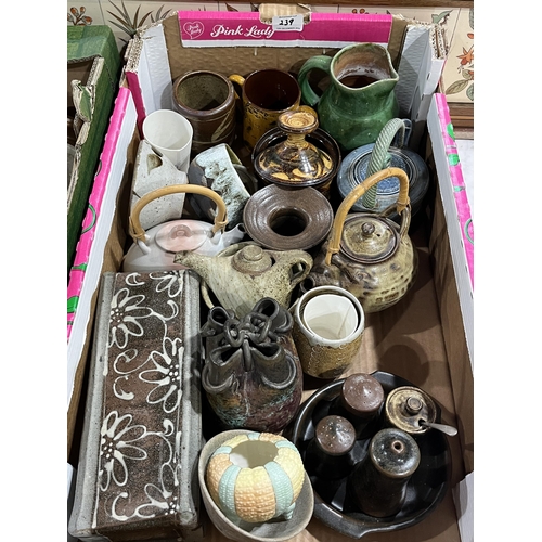 239 - Two boxes of studio pottery.