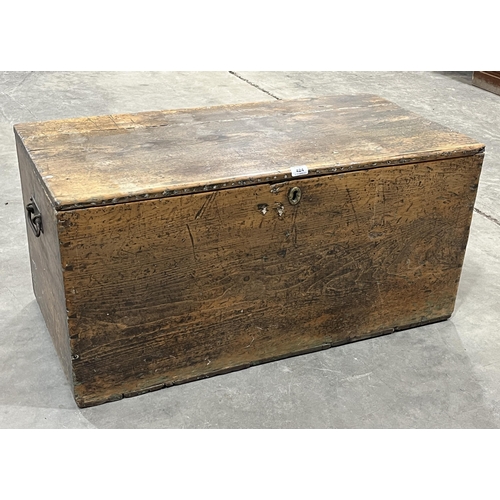 424 - A 19th Century oak chest with iron handles, the interior with a till. 40