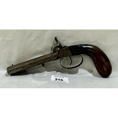 210 - A 19th Century continental double barrelled side by side greatcoat pistol. Barrels 4