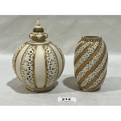 214 - Two items of Grainger & Co, Worcester reticulated porcelain. 6¼