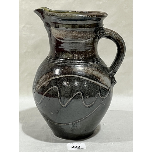 222 - MICHAEL CASSON, OBE. BRITISH 1925-2003. A salt glazed jug with incised line decoration. Impressed mo... 