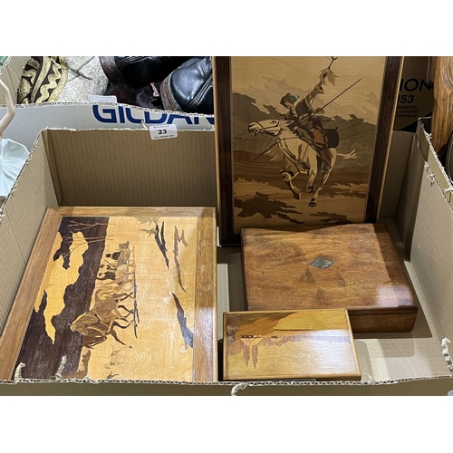 23 - Two boxes of treen and metalware