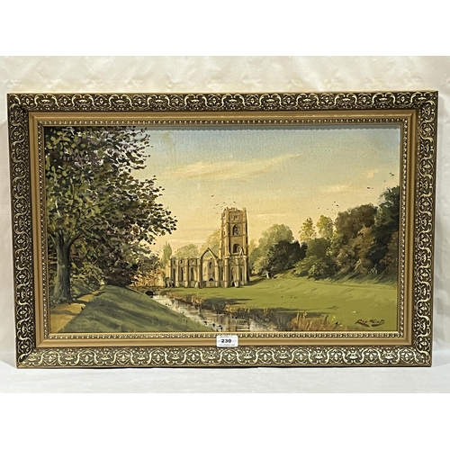 230 - ROY KRATY OBE. BRITISH 1909-2002. Fountains Abbey. Signed. Oil on board 15