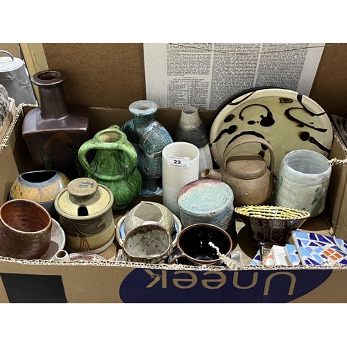 29 - Two boxes of studio pottery