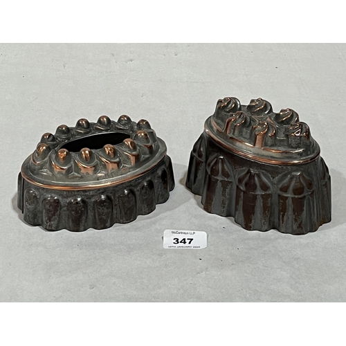 347 - Two Victorian copper jelly moulds, 6