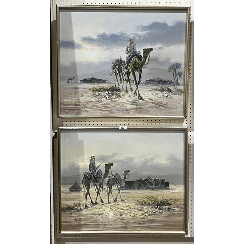 348 - SUNG H JEE. 20TH CENTURY  Arab desert scenes. A pair. Signed and dated '85 and '86. Oil on canvas 20... 