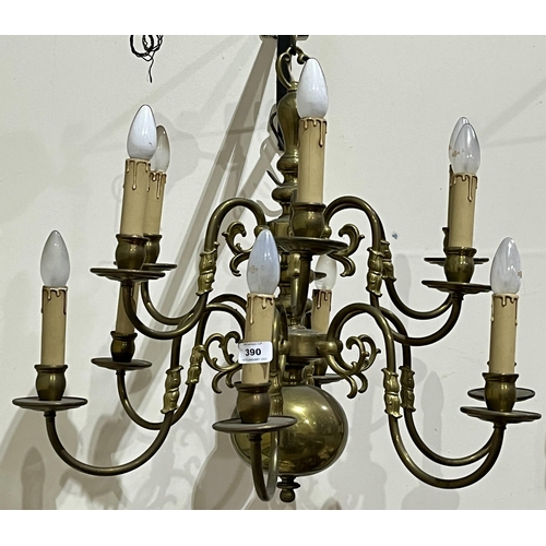 390 - A Dutch brass twelve light electrolier, 26