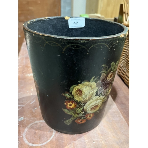 42 - A Victorian papier-mache tapered waste paper bin. 9