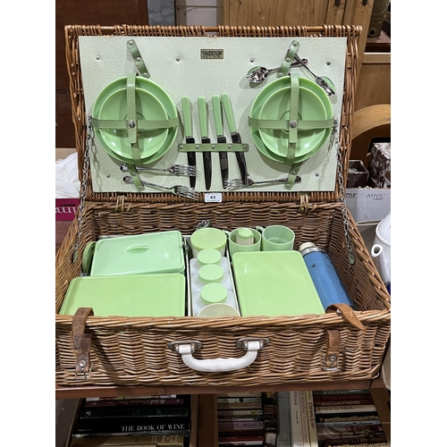 43 - A 1950's Brexton wicker cased picnic set