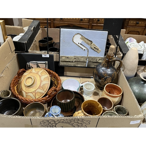 50 - Two boxes of studio pottery