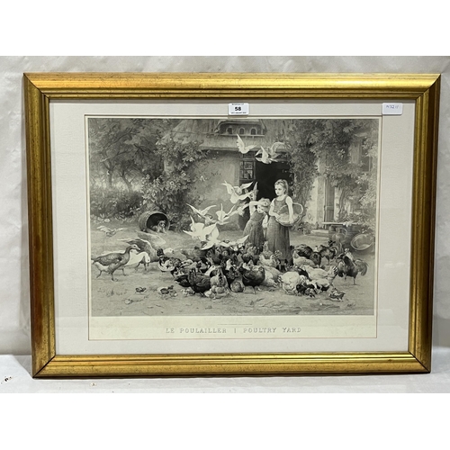 58 - A framed print, Le Poulailleur-Poultry Yard. 17