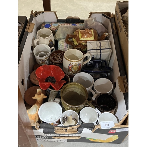 73 - Three boxes of ceramics & pottery