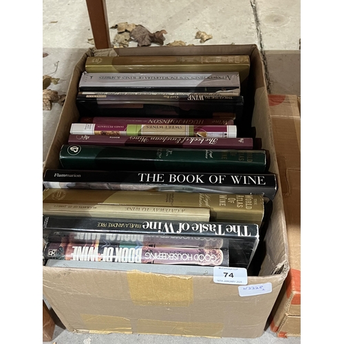 74 - Two boxes of books on wine